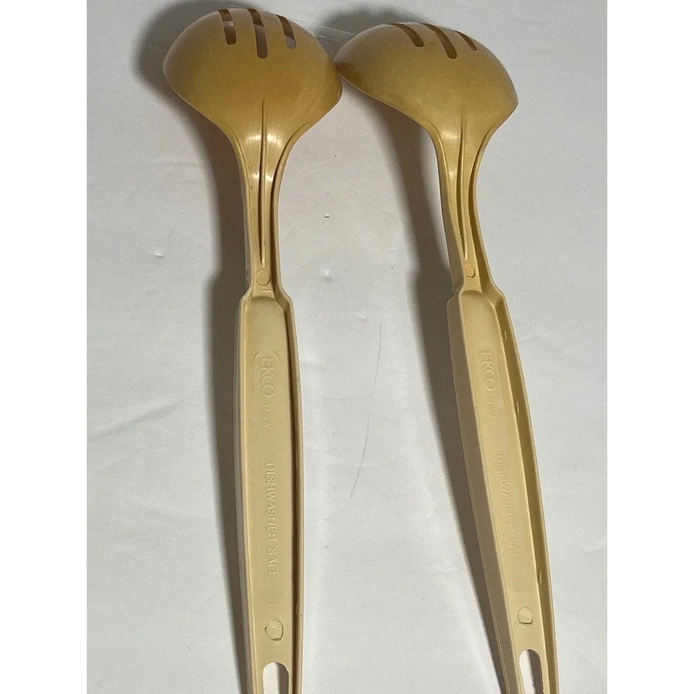 Vintage Ekco Kitchen Utensil 4pc Slotted Spatula Spoons Pasta Server‎ Brown Tan